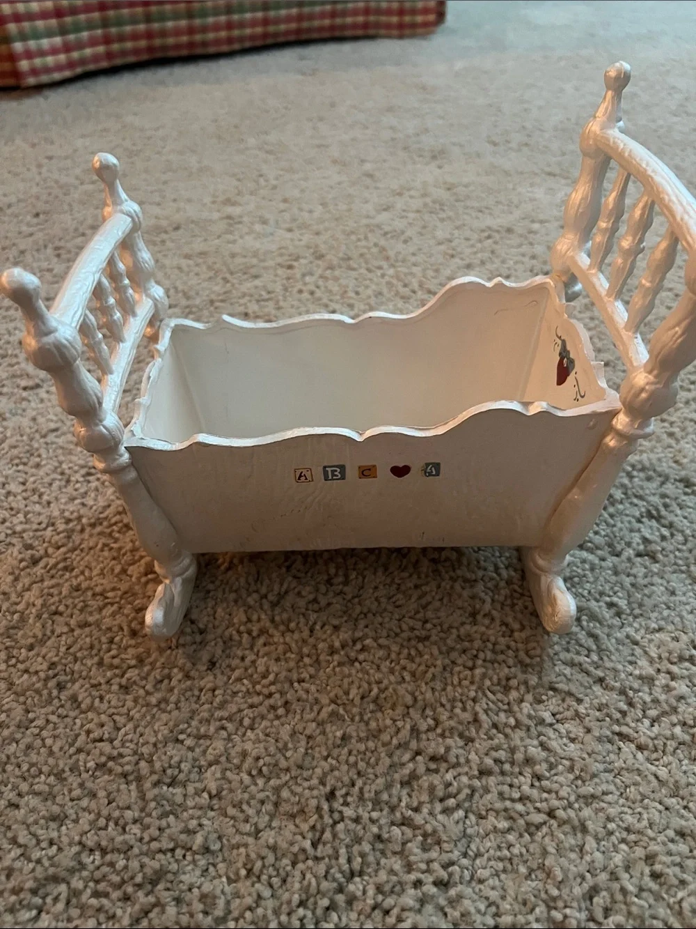 White Teddy Bear Wooden Doll Cradle - Kids Toys